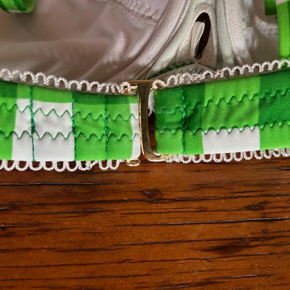 Vintage Y2K Betsey Johnson Green Gingham Skirted Bikini - Picture 8 of 10